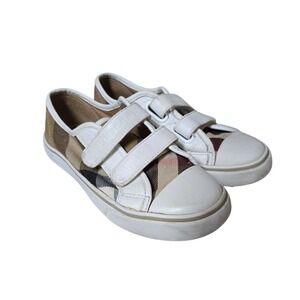 BURBERRY Kids White Nova Check Sneakers Casual Shoes Grip Strap EUR 31